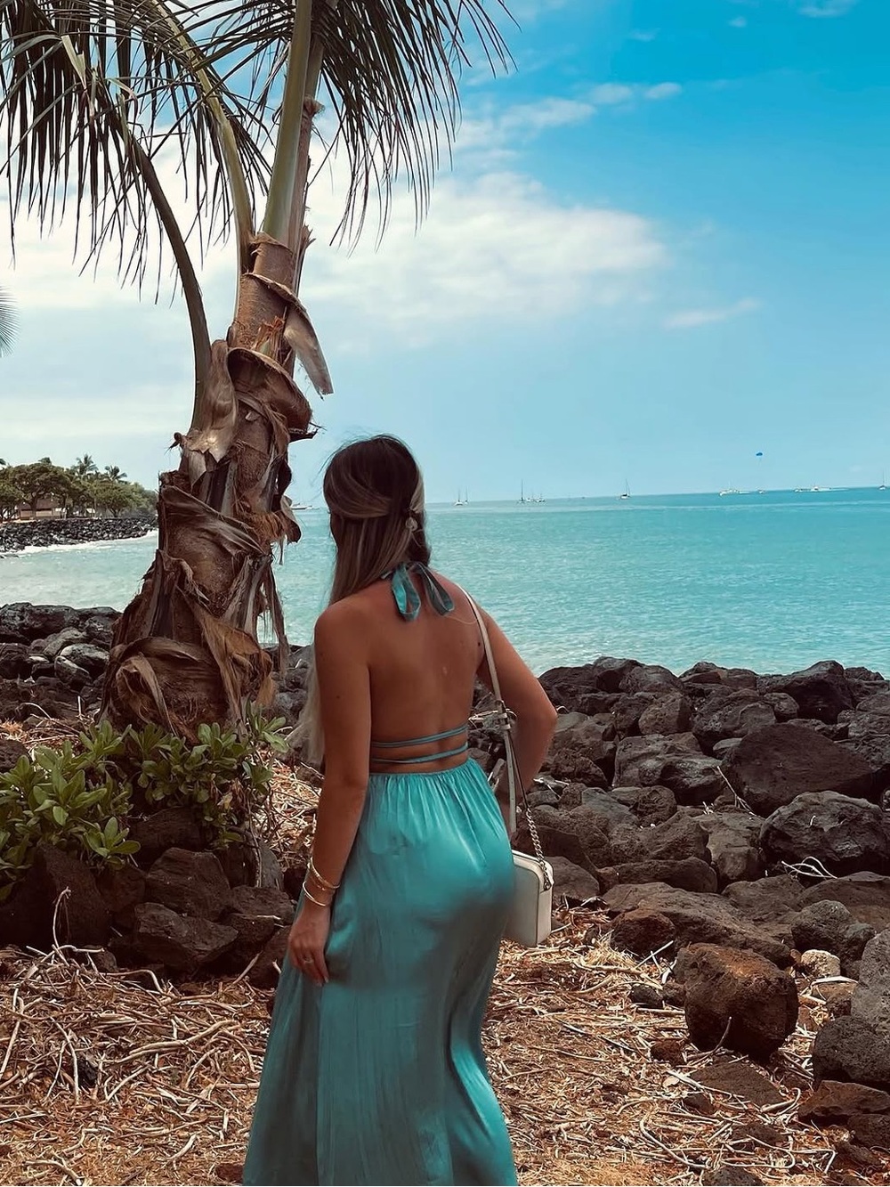 Zara Teal One-Shoulder Maxi Dress with Plunging Neckline